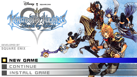 Kingdom Hearts: Birth by Sleep title screen for PSP